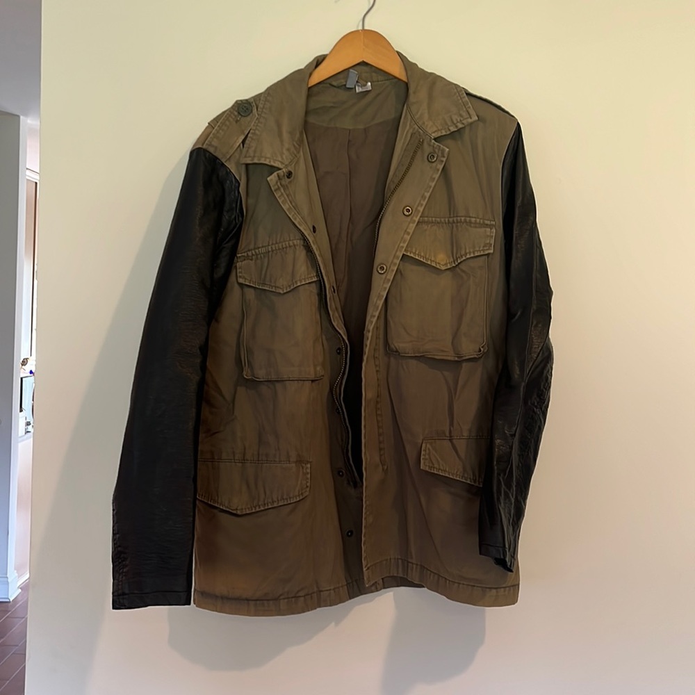 H&M faux leather sleeve military jacket